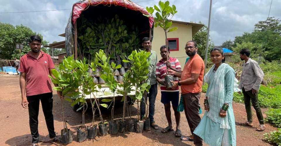 Community members with saplings for local greening